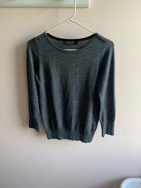 The Limited Charcoal Gray Wool Blend Crewneck Sweater with Shoulder Buttons